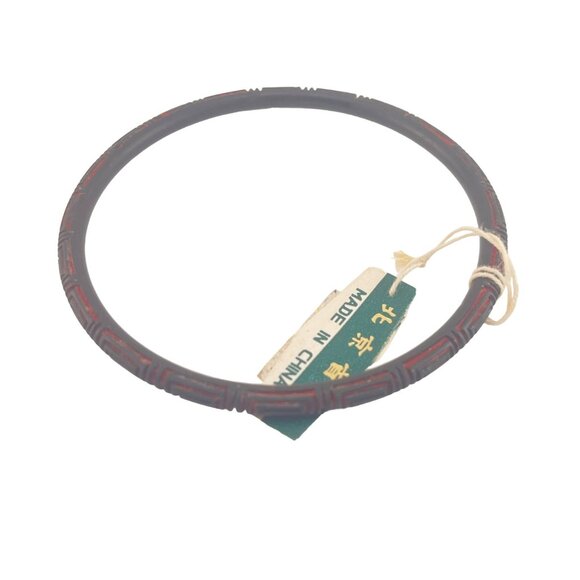 Vintage Chinese Black & Red Carved Bangle Bracelet Handmade in China - Picture 4 of 6